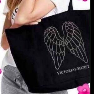 Victoria's Secret Black Tote with White Angel Wings